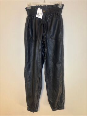 Forever 21 Black Faux Leather Paperbag Jogger Pants